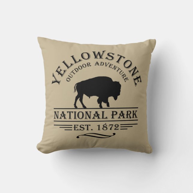 Vintage Bizon Yellowstone National Park Kussen (Voorkant)