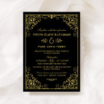 Vintage Black and Gold Art Deco Wedding Kaart<br><div class="desc">Elegant en glamoureus art deco bruiloft uitnodigingen geïnspireerd door de   Gatsby stijl en de grote jaren twintig. Het ontwerp van de kaart is voorzien van een zwarte en goudkleurschema,  een  decoratief lijst en patroon en een stijlvolle typografie die volledig gepersonaliseerd kan worden.</div>