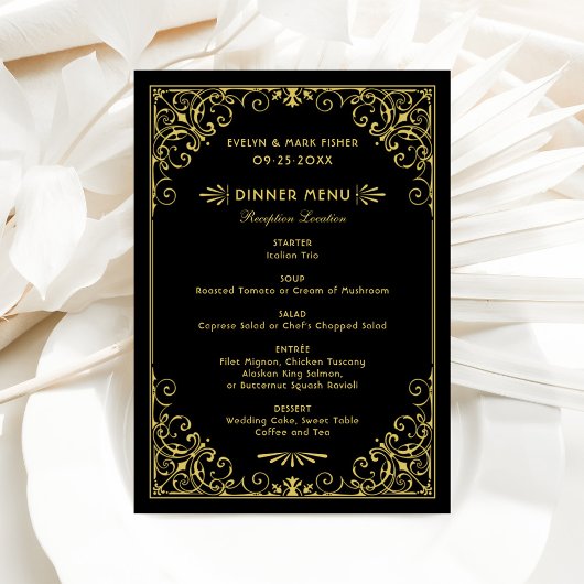 Vintage Black and Gold Art Deco Wedding Menu