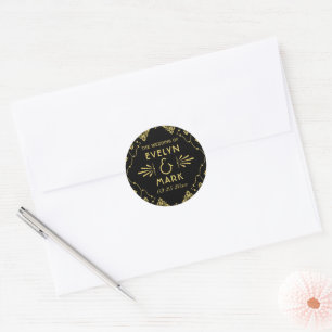 Vintage Black and Gold Art Deco Wedding Ronde Sticker