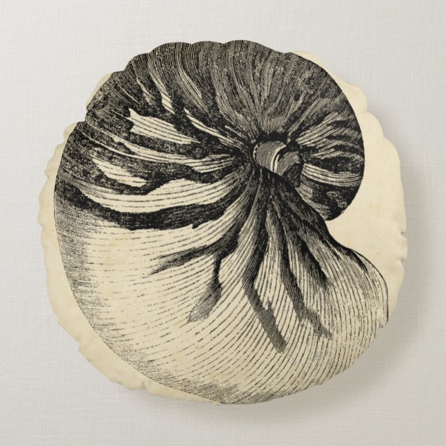 Vintage Black and White Conch Shell Rond Kussen (Voorkant)