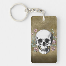 Vintage black and white hand drawn skull tattoo sleutelhanger