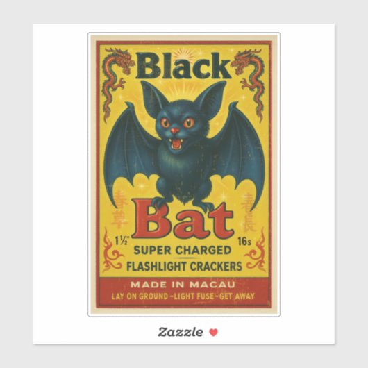 Vintage Black Bat Firecracker Label Sticker (Vel)