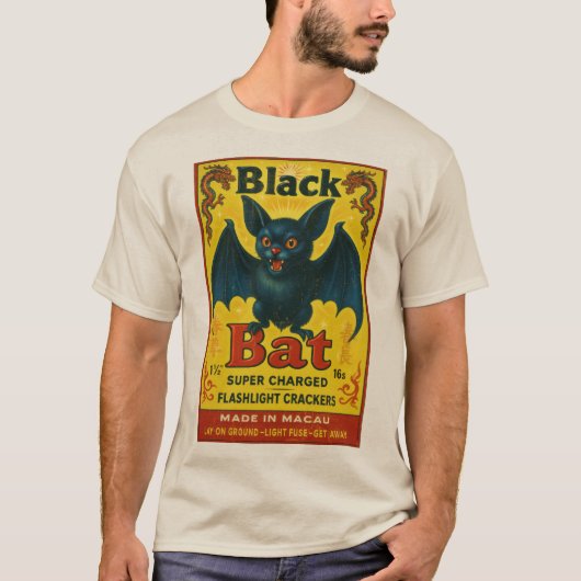 Vintage Black Bat Firecracker Label T-Shirt (Voorkant)