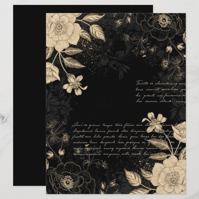 Vintage Black Beige Floral Script Scrapbook Paper (Voorkant / Achterkant)