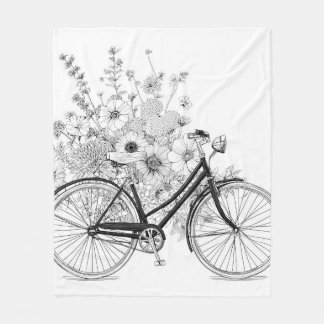 Vintage Black Bicycle Floral Sketch Blanket Fleece Deken