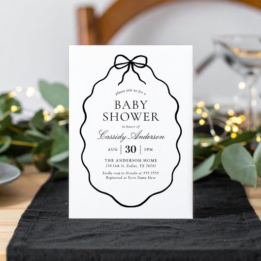 Vintage Black Bow Girl Baby Shower Kaart