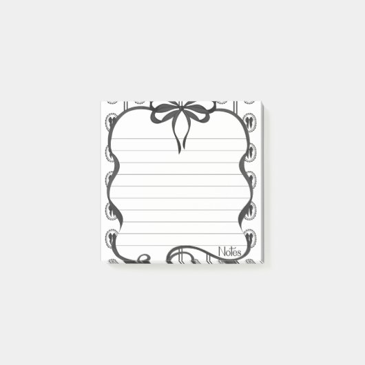 Vintage Black Bow Notes 3x3 Sticky Notepad (Voorkant)