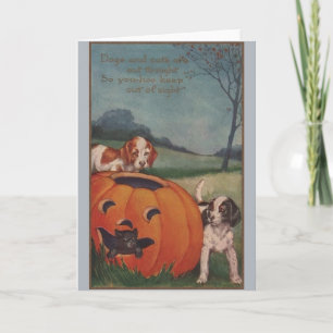 Vintage Black Cat and Beagles Halloween Card Kaart