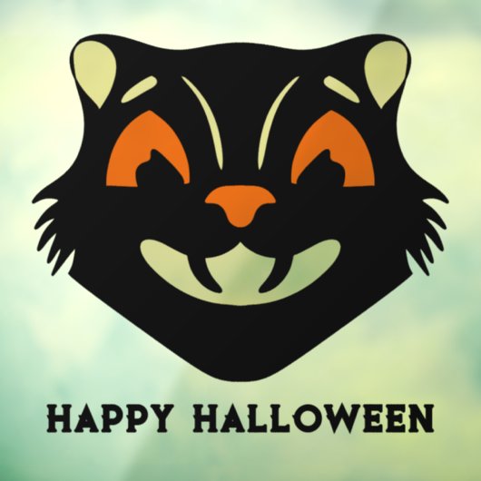 Vintage Black Cat Face Halloween Raamsticker (Vel 3)