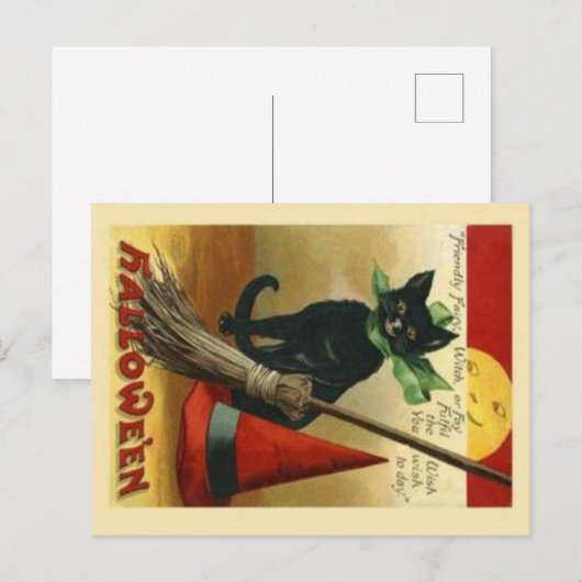 Vintage Black Cat Halloween Briefkaart (Voorkant / Achterkant)