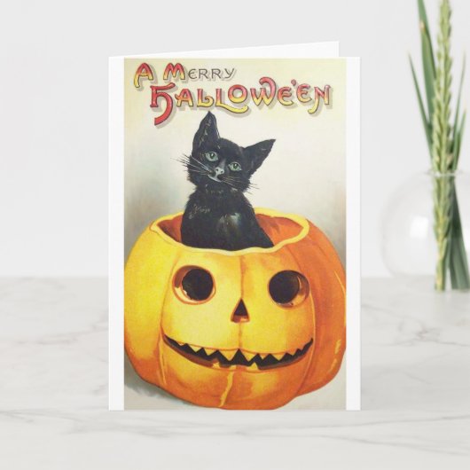 Vintage Black Cat Halloween Wenskaart Kaart (Voorkant)