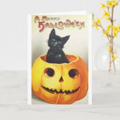 Vintage Black Cat Halloween Wenskaart Kaart (Gele Bloem)