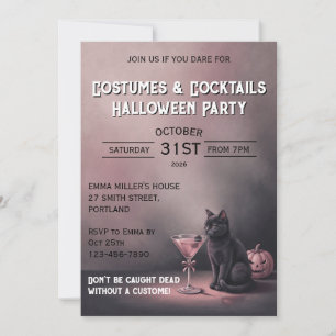 Vintage Black Cat & Pink Martini Halloween-feest Kaart