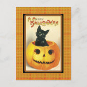 Vintage Black Cat Pumpkin Halloween Briefkaart (Voorkant)