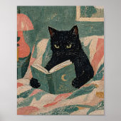 Vintage Black Cat Reading Book poster (Voorkant)