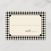 Vintage Black Checkered Old Money Wedding Plaatskaartje (Voorkant)