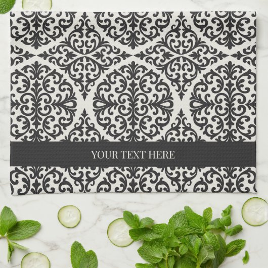 Vintage Black Damask Kitchen Design Theedoek (Gevouwen)