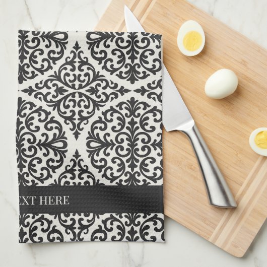 Vintage Black Damask Kitchen Design Theedoek (Quarter Fold)