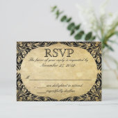 Vintage Black en Cream Wedding RSVP (Staand voorkant)