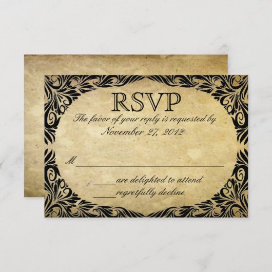 Vintage Black en Cream Wedding RSVP (Voorkant / Achterkant)