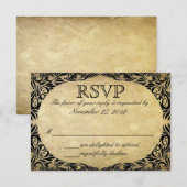 Vintage Black en Cream Wedding RSVP Kaartje (Voorkant / Achterkant)