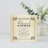 Vintage Black Floral Wedding Rehearsal Dinner Kaart (Staand voorkant)