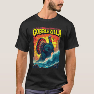 Vintage Black Gobblezilla Turkey Humor  Unisex Adu T-shirt
