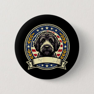 Vintage Black Labradoodle Hond Retro Kunstontwerp  Ronde Button 5,7 Cm