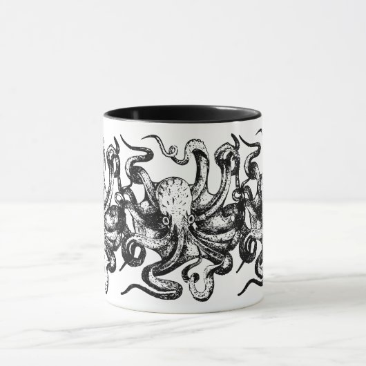 Vintage Black Octopus Mok (Midden)