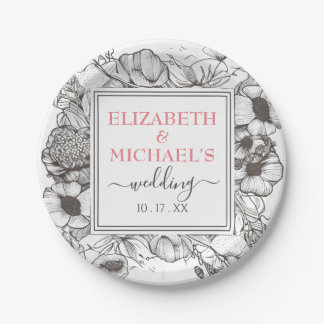 Vintage Black White Floral Wedding Square Lijst Papieren Bordje