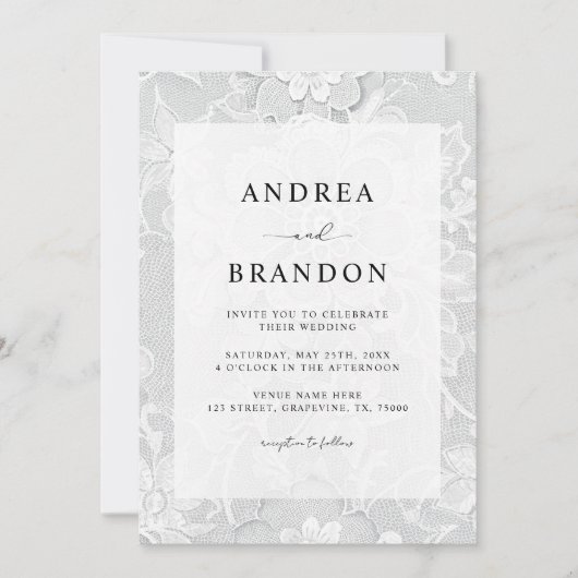 Vintage Black & White Lace Floral Wedding Kaart (Voorkant)