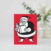 Vintage Black & White Reading Santa On Red Feestdagenkaart (Staand voorkant)