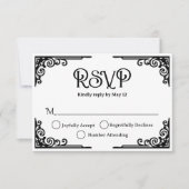 Vintage Black White Wedding  RSVP Kaartje (Voorkant)