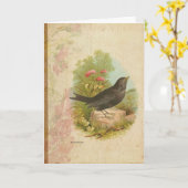 Vintage Blackbird Verjaardag Kaart (Gele Bloem)