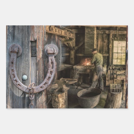 Vintage  Blacksmith-Hoefijzers Inpakpapier Vel (Voorkant 2)