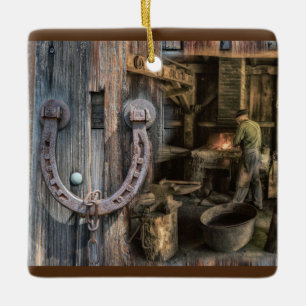 Vintage Blacksmith-Hoefijzers Keramisch Ornament