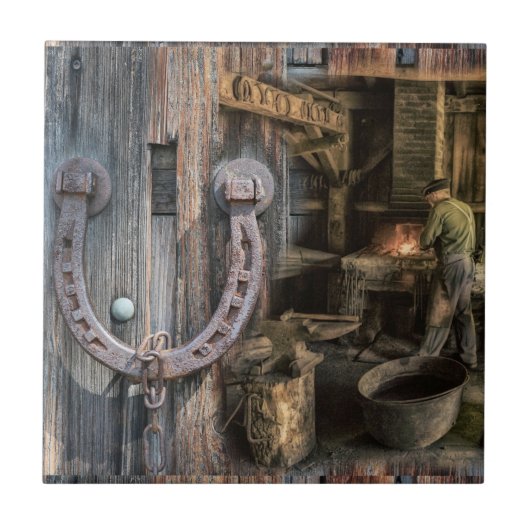Vintage  Blacksmith-Hoefijzers Tegeltje (Voorkant)