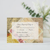 Vintage Blad Muziek Roze RSVP-kaart RSVP Kaartje (Staand voorkant)