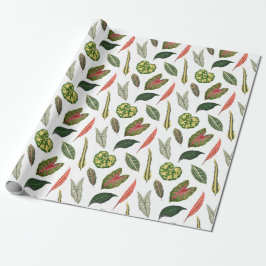 Vintage blad novelties inpakpapier - Wit
