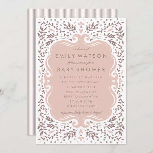 Vintage bladeren Baby shower Kaart (Voorkant / Achterkant)