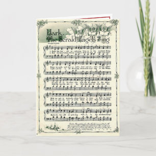 Vintage bladmuziek Hark the Herald Angels Sing Feestdagen Kaart