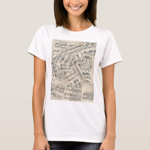 Vintage Bladmuziek Papier Collage T-shirt