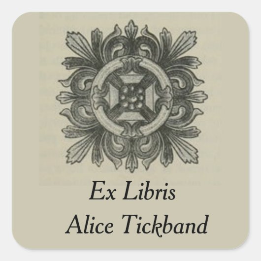 Vintage bladontwerp vierkant ex-libris vierkante sticker (Voorkant)
