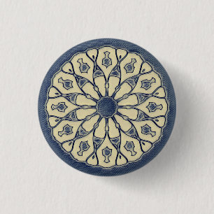 Vintage Blau-Beige Radiale Mandala Sierstuk Ronde Button 3,2 Cm