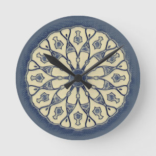 Vintage Blau-Beige Radiale Mandala Siervoorwerp Ronde Klok