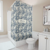 Vintage Blau Chic Toile Bloemeng Monogram Douchegordijn (In situ)