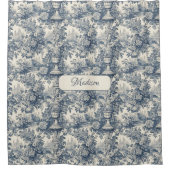 Vintage Blau Chic Toile Bloemeng Monogram Douchegordijn (Voorkant)