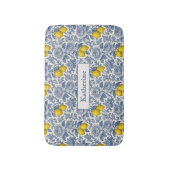 Vintage Blau Citroen Botanisch Patroonnaam Badmat (Voorkant Verticaal)