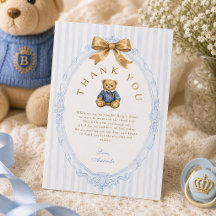 Vintage Blau Gestreepte Polo Teddybeer Baby Shower